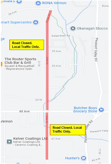 Map of road work on 20th street