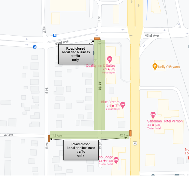 Map of 33 St and 42 Ave detour