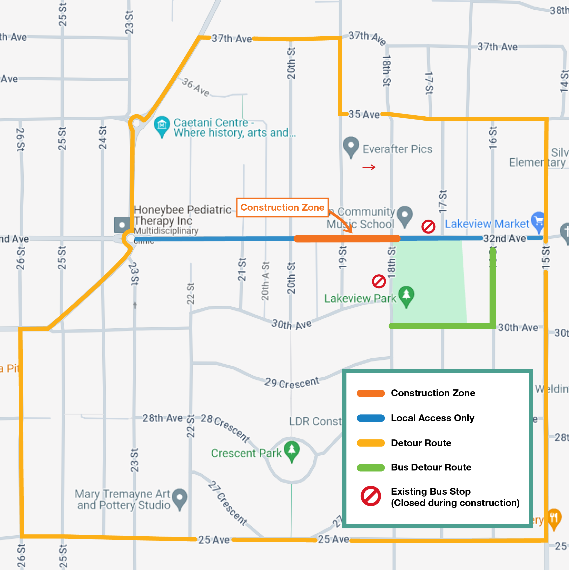 32nd Avenue reconstruction detour map