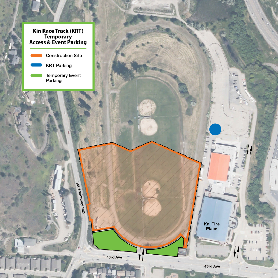 Map of Kin Race Track Identifying Temporary Access and Event Parking.