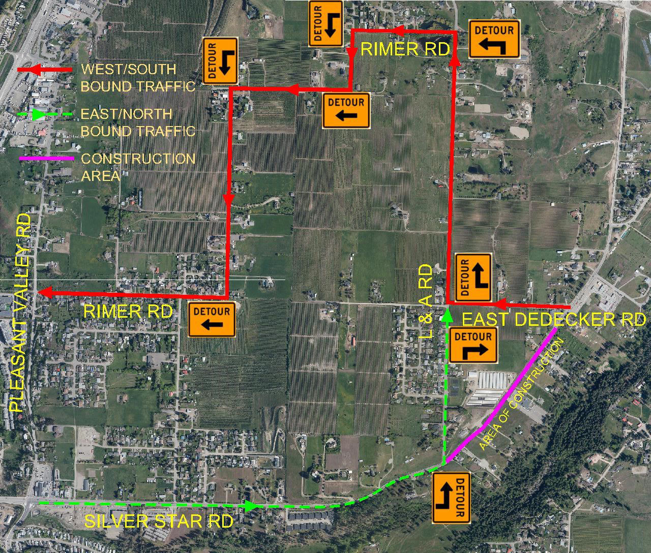 Detour Map of Silver Star Road Multi-Use Phase 2 Final Paving