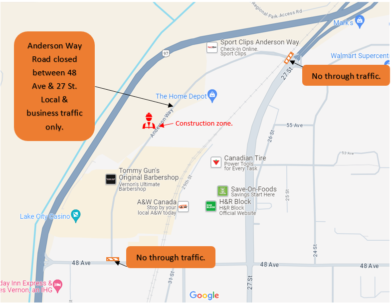 Anderson Way closed between 48 Avenue and 27 Street.
