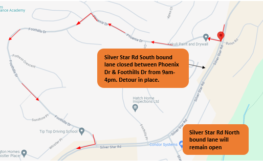 Map of traffic detour for Silver Star Road Thursday, April 11.