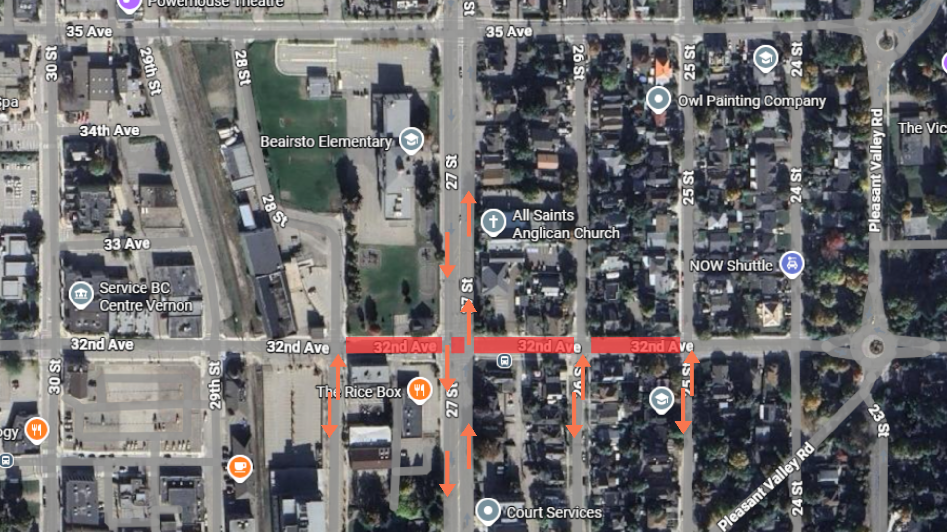Detour map of 32 Ave construction May 21 2026
