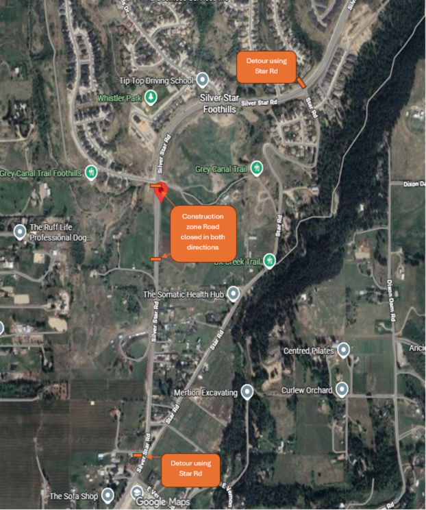 Detour map on Silver Star Road