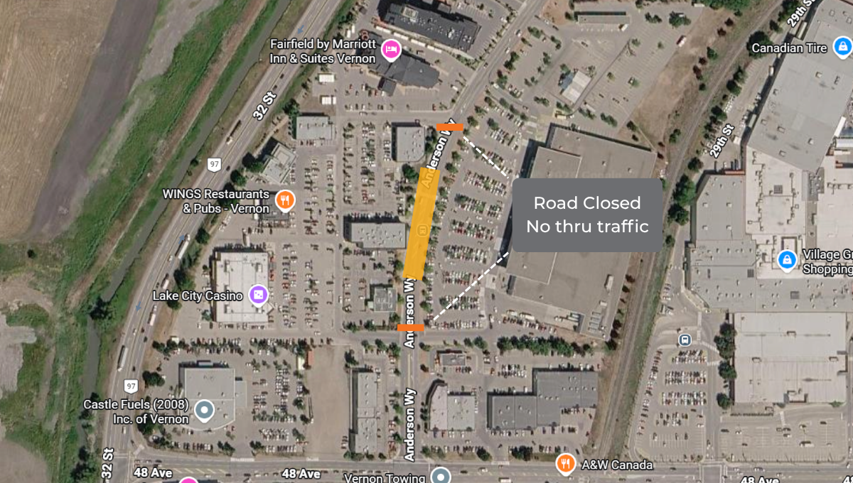 Map of construction zone on Anderson Way