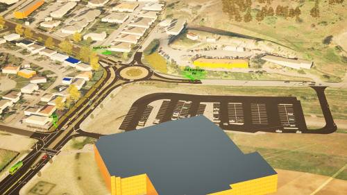 Aerial view looking southwest