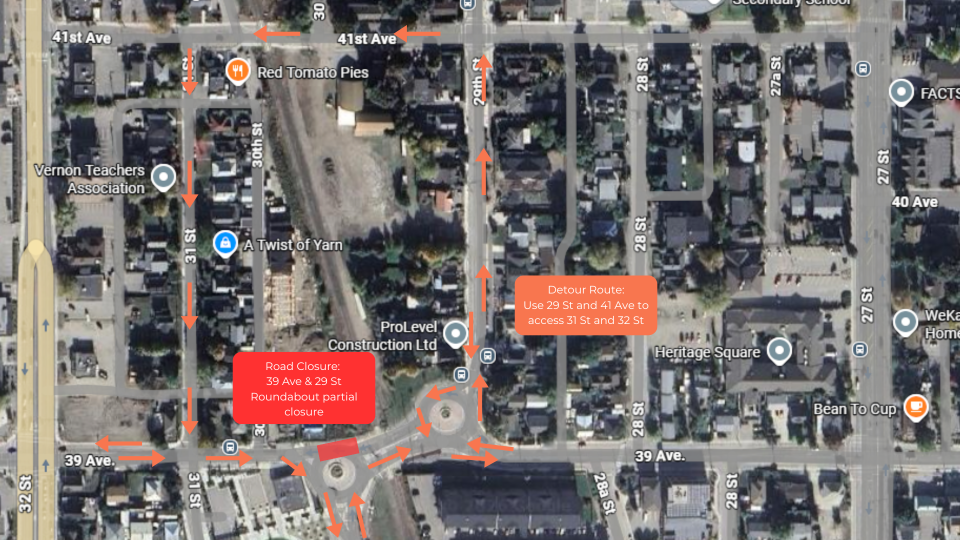 Detour map for roundabout closure