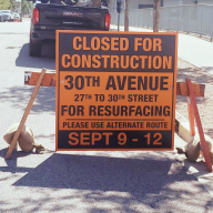 30th Avenue closed for construction sign