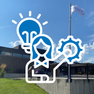 Image of city hall with initiatives icon overlayed
